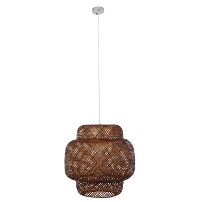 GloboStar® MALDIVES 01658 Boho Κρεμαστό Φωτιστικό Πλέγμα Μονόφωτο 1 x E27 IP20 Καφέ Ξύλο - Μ56 x Π56 x Υ54cm