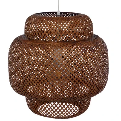 GloboStar® MALDIVES 01658 Boho Κρεμαστό Φωτιστικό Πλέγμα Μονόφωτο 1 x E27 IP20 Καφέ Ξύλο - Μ56 x Π56 x Υ54cm