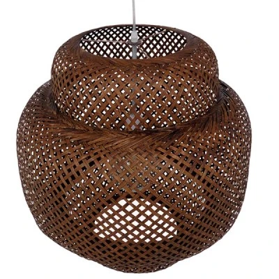 GloboStar® MALDIVES 01658 Boho Κρεμαστό Φωτιστικό Πλέγμα Μονόφωτο 1 x E27 IP20 Καφέ Ξύλο - Μ56 x Π56 x Υ54cm