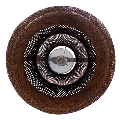 GloboStar® MALDIVES 01658 Boho Κρεμαστό Φωτιστικό Πλέγμα Μονόφωτο 1 x E27 IP20 Καφέ Ξύλο - Μ56 x Π56 x Υ54cm