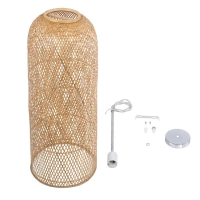 Boho κρεμαστό φωτιστικό με πλέγμα μονόφωτο 1 x E27 IP20 μπεζ ξύλο Μ40 x Π40 x Υ90cm GloboStar® CALERO 01712 Boho Κρεμαστό Φωτιστικό Πλέγμα Μονόφωτο 1 x E27 IP20 Μπεζ Ξύλο - Μ40 x Π40 x Υ90cm