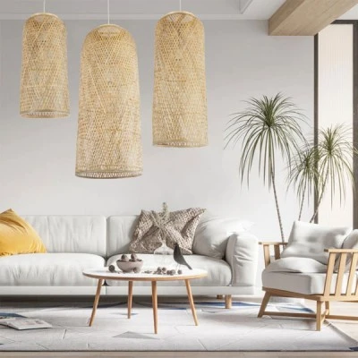 Boho κρεμαστό φωτιστικό με πλέγμα μονόφωτο 1 x E27 IP20 μπεζ ξύλο Μ40 x Π40 x Υ90cm GloboStar® CALERO 01712 Boho Κρεμαστό Φωτιστικό Πλέγμα Μονόφωτο 1 x E27 IP20 Μπεζ Ξύλο - Μ40 x Π40 x Υ90cm