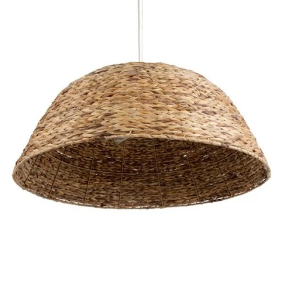GloboStar® MANGATA 01848 Boho Κρεμαστό Φωτιστικό Οροφής Μονόφωτο 1 x E27 AC220-240V IP20 - Φ90 x Υ40cm - Καφέ Water Hyacinth - Υδρουάκινθος Πλέγμα Καμπάνα - 5 Χρόνια Εγγύηση