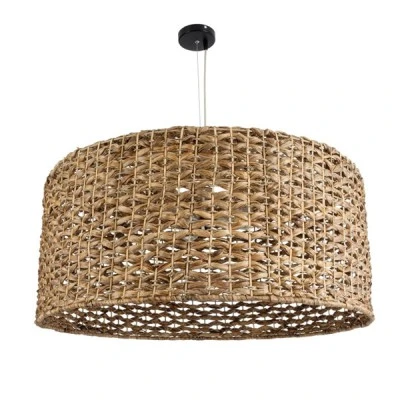 GloboStar® MANGATA 01850 Boho Κρεμαστό Φωτιστικό Οροφής Μονόφωτο 1 x E27 AC220-240V IP20 - Φ90 x Υ40cm - Καφέ Water Hyacinth - Υδρουάκινθος Πλέγμα Καμπάνα - 5 Χρόνια Εγγύηση