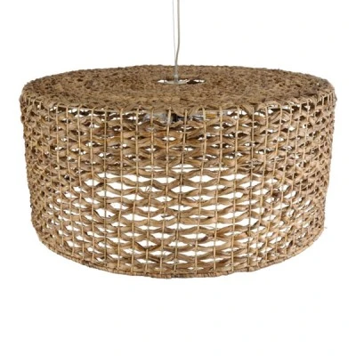 GloboStar® MANGATA 01850 Boho Κρεμαστό Φωτιστικό Οροφής Μονόφωτο 1 x E27 AC220-240V IP20 - Φ90 x Υ40cm - Καφέ Water Hyacinth - Υδρουάκινθος Πλέγμα Καμπάνα - 5 Χρόνια Εγγύηση