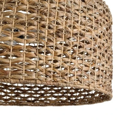 GloboStar® MANGATA 01850 Boho Κρεμαστό Φωτιστικό Οροφής Μονόφωτο 1 x E27 AC220-240V IP20 - Φ90 x Υ40cm - Καφέ Water Hyacinth - Υδρουάκινθος Πλέγμα Καμπάνα - 5 Χρόνια Εγγύηση