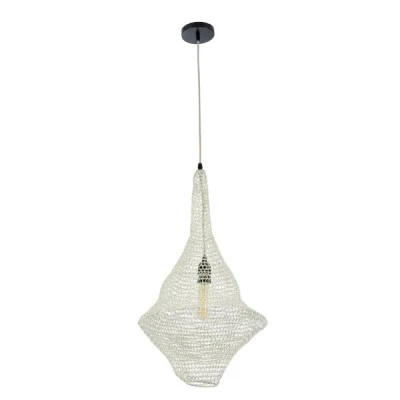 GloboStar® KENTUCKY 01871 Vintage Κρεμαστό Φωτιστικό Πλέγμα Μονόφωτο 1 x E27 IP20 Μπεζ Μέταλλο - Μ35 x Π35 x Υ60cm