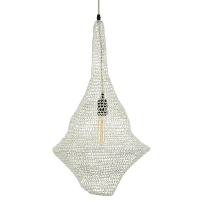 GloboStar® KENTUCKY 01871 Vintage Κρεμαστό Φωτιστικό Πλέγμα Μονόφωτο 1 x E27 IP20 Μπεζ Μέταλλο - Μ35 x Π35 x Υ60cm
