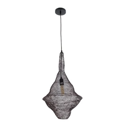 GloboStar® KENTUCKY 01872 Vintage Κρεμαστό Φωτιστικό Πλέγμα Μονόφωτο 1 x E27 IP20 Καφέ Μέταλλο - Μ35 x Π35 x Υ60cm