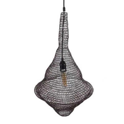 GloboStar® KENTUCKY 01872 Vintage Κρεμαστό Φωτιστικό Πλέγμα Μονόφωτο 1 x E27 IP20 Καφέ Μέταλλο - Μ35 x Π35 x Υ60cm