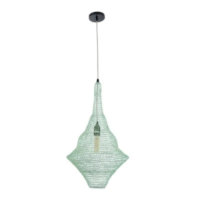 GloboStar® KENTUCKY 01873 Vintage Κρεμαστό Φωτιστικό Οροφής Μονόφωτο 1 x E27 AC220-240V IP20 - Φ35 x Υ60cm - Τιρκουάζ Μεταλλικό Πλέγμα - 5 Χρόνια Εγγύηση