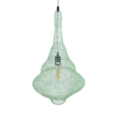 GloboStar® KENTUCKY 01873 Vintage Κρεμαστό Φωτιστικό Οροφής Μονόφωτο 1 x E27 AC220-240V IP20 - Φ35 x Υ60cm - Τιρκουάζ Μεταλλικό Πλέγμα - 5 Χρόνια Εγγύηση