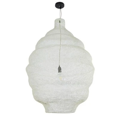 GloboStar® KENTUCKY 01901 Vintage Κρεμαστό Φωτιστικό Πλέγμα Μονόφωτο 1 x E27 IP20 Μπεζ Μέταλλο - Μ80 x Π80 x Y110cm