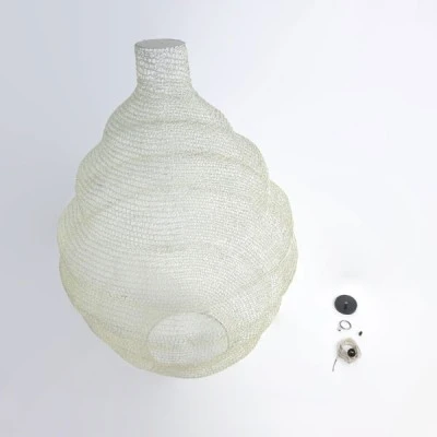 GloboStar® KENTUCKY 01901 Vintage Κρεμαστό Φωτιστικό Πλέγμα Μονόφωτο 1 x E27 IP20 Μπεζ Μέταλλο - Μ80 x Π80 x Y110cm