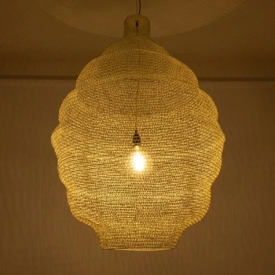 GloboStar® KENTUCKY 01901 Vintage Κρεμαστό Φωτιστικό Πλέγμα Μονόφωτο 1 x E27 IP20 Μπεζ Μέταλλο - Μ80 x Π80 x Y110cm