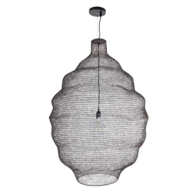 GloboStar® KENTUCKY 01902 Vintage Κρεμαστό Φωτιστικό Οροφής Μονόφωτο 1 x E27 AC220-240V IP20 - Φ80 x Υ110cm - Σκούρο Καφέ Μεταλλικό Πλέγμα