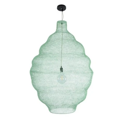 GloboStar® KENTUCKY 01903 Vintage Κρεμαστό Φωτιστικό Οροφής Μονόφωτο 1 x E27 AC220-240V IP20 - Φ80 x Υ110cm - Τιρκουάζ Μεταλλικό Πλέγμα