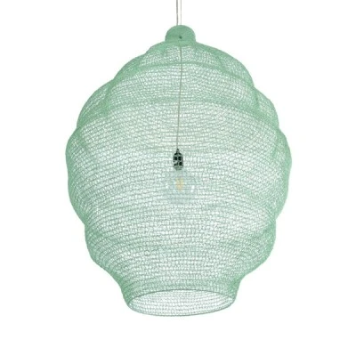 GloboStar® KENTUCKY 01903 Vintage Κρεμαστό Φωτιστικό Οροφής Μονόφωτο 1 x E27 AC220-240V IP20 - Φ80 x Υ110cm - Τιρκουάζ Μεταλλικό Πλέγμα
