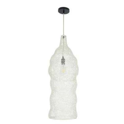 GloboStar® KENTUCKY 01904 Vintage Κρεμαστό Φωτιστικό Πλέγμα Μονόφωτο 1 x E27 IP20 Μπεζ Μέταλλο - Μ30 x Π30 x Y80cm