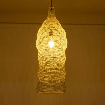 GloboStar® KENTUCKY 01904 Vintage Κρεμαστό Φωτιστικό Πλέγμα Μονόφωτο 1 x E27 IP20 Μπεζ Μέταλλο - Μ30 x Π30 x Y80cm