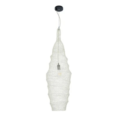 GloboStar® KENTUCKY 01907 Vintage Κρεμαστό Φωτιστικό Πλέγμα Μονόφωτο 1 x E27 IP20 Μπεζ Μέταλλο - Μ30 x Π30 x Y105m