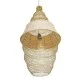 GloboStar® KENTUCKY 01910 Vintage Κρεμαστό Φωτιστικό Οροφής Μονόφωτο 1 x E27 AC220-240V IP20 - Φ40 x Υ80cm - Μπεζ Μεταλλικό με Μπαμπού Πλέγμα - 5 Χρόνια Εγγύηση