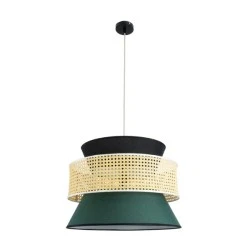 Φωτιστικό SAIGE Boho κρεμαστό φωτιστικό 1xE27 Φ50xΥ36cm μπεζ μπαμπού πλέγμα με πράσινο & μαύρο υφασμάτινο καπέλο