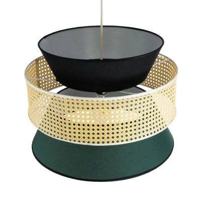 Φωτιστικό SAIGE Boho κρεμαστό φωτιστικό 1xE27 Φ50xΥ36cm μπεζ μπαμπού πλέγμα με πράσινο & μαύρο υφασμάτινο καπέλο GloboStar® SAIGE 01916 Boho Κρεμαστό Φωτιστικό Πλέγμα Μονόφωτο 1 x E27 IP20 Μπεζ Ξύλο με Μαύρο & Πράσινο Ύφασμα - Μ50 x Π50 x Υ36cm