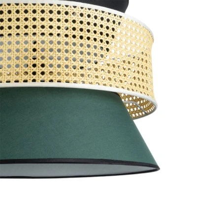 Φωτιστικό SAIGE Boho κρεμαστό φωτιστικό 1xE27 Φ50xΥ36cm μπεζ μπαμπού πλέγμα με πράσινο & μαύρο υφασμάτινο καπέλο GloboStar® SAIGE 01916 Boho Κρεμαστό Φωτιστικό Πλέγμα Μονόφωτο 1 x E27 IP20 Μπεζ Ξύλο με Μαύρο & Πράσινο Ύφασμα - Μ50 x Π50 x Υ36cm