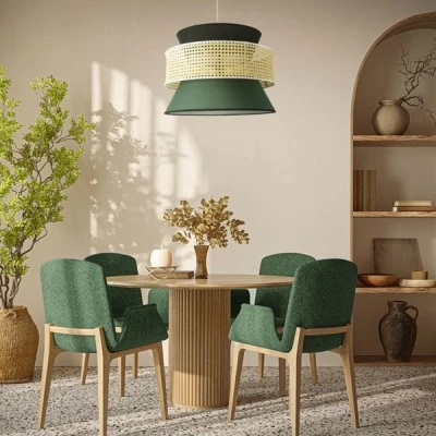 Φωτιστικό SAIGE Boho κρεμαστό φωτιστικό 1xE27 Φ50xΥ36cm μπεζ μπαμπού πλέγμα με πράσινο & μαύρο υφασμάτινο καπέλο GloboStar® SAIGE 01916 Boho Κρεμαστό Φωτιστικό Πλέγμα Μονόφωτο 1 x E27 IP20 Μπεζ Ξύλο με Μαύρο & Πράσινο Ύφασμα - Μ50 x Π50 x Υ36cm