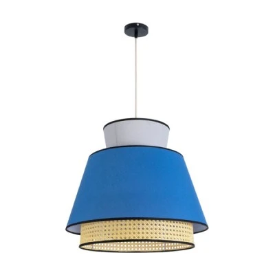 Φωτιστικό κρεμαστό SAIGE Boho 1xE27 IP20 με διάσταση Φ50xΥ45cm μπεζ μπαμπού πλέγμα με μπλε& γκρι υφασμάτινο καπέλο GloboStar® SAIGE 01918 Boho Κρεμαστό Φωτιστικό Πλέγμα Μονόφωτο 1 x E27 IP20 Μπεζ Ξύλο με Μπλε & Γκρι Ύφασμα - Μ50 x Π50 x Υ45cm