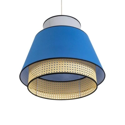 Φωτιστικό κρεμαστό SAIGE Boho 1xE27 IP20 με διάσταση Φ50xΥ45cm μπεζ μπαμπού πλέγμα με μπλε& γκρι υφασμάτινο καπέλο GloboStar® SAIGE 01918 Boho Κρεμαστό Φωτιστικό Πλέγμα Μονόφωτο 1 x E27 IP20 Μπεζ Ξύλο με Μπλε & Γκρι Ύφασμα - Μ50 x Π50 x Υ45cm
