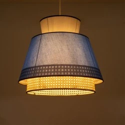 Φωτιστικό κρεμαστό SAIGE Boho 1xE27 IP20 με διάσταση Φ50xΥ45cm μπεζ μπαμπού πλέγμα με μπλε& γκρι υφασμάτινο καπέλο