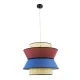 GloboStar® SAIGE 01919 Boho Κρεμαστό Φωτιστικό Πλέγμα Μονόφωτο 1 x E27 IP20 Μπεζ Ξύλο με Κόκκινο & Μπλε Ύφασμα - Μ50 x Π50 x Υ43cm