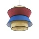 GloboStar® SAIGE 01919 Boho Κρεμαστό Φωτιστικό Πλέγμα Μονόφωτο 1 x E27 IP20 Μπεζ Ξύλο με Κόκκινο & Μπλε Ύφασμα - Μ50 x Π50 x Υ43cm