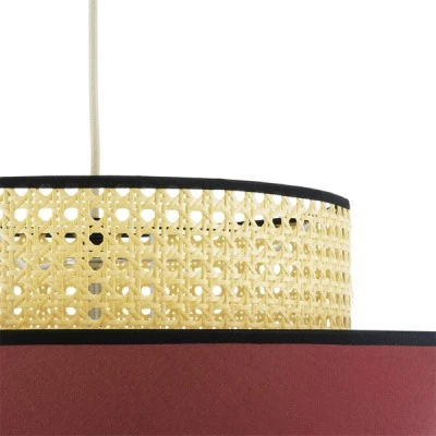 GloboStar® SAIGE 01919 Boho Κρεμαστό Φωτιστικό Πλέγμα Μονόφωτο 1 x E27 IP20 Μπεζ Ξύλο με Κόκκινο & Μπλε Ύφασμα - Μ50 x Π50 x Υ43cm