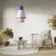 GloboStar® SAIGE 01921 Boho Κρεμαστό Φωτιστικό Πλέγμα Μονόφωτο 1 x E27 IP20 Μπεζ Ξύλο με Μπλε & Ροζ Ύφασμα - Μ30 x Π30 x Υ48cm