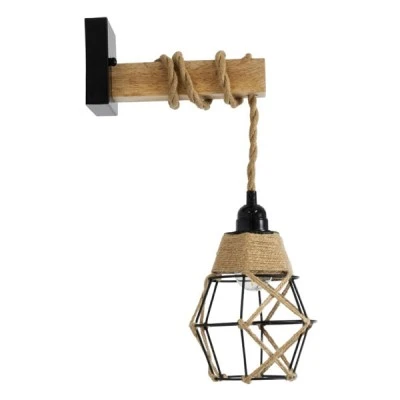 Φωτιστικό απλίκα τοίχου BELLARIVA Boho 1xE27 με διάσταση Μ10 x Π30 x Υ43cm μαύρο μεταλλικό με ξύλο & μπεζ σχοινί GloboStar® BELLARIVA 01961 Boho Φωτιστικό Τοίχου - Απλίκα Μονόφωτο 1 x E27 AC 220-240V IP20 - Μ10 x Π30 x Υ43cm - Μαύρο Μεταλλικό με Ξύλο και Μπεζ Σχοινί Πλεγμα - 5 Χρόνια Εγγύηση