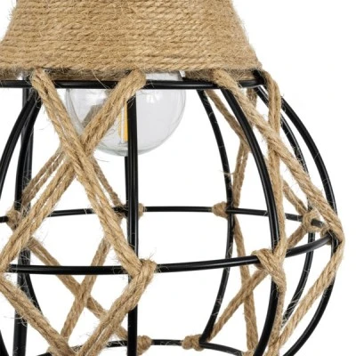 Φωτιστικό Boho επιτοίχιο απλίκα μονόφωτο 1 x E27 IP20 μαύρο μέταλλο μπεζ σχοινί με μπεζ ξύλο με διάσταση Μ10 x Π26 x Υ40cm GloboStar® BELLARIVA 01962 Boho Φωτιστικό Τοίχου - Απλίκα Μονόφωτο 1 x E27 AC 220-240V IP20 - Μ10 x Π26 x Υ40cm - Μαύρο Μεταλλικό με Ξύλο και Μπεζ Σχοινί Πλεγμα - 5 Χρόνια Εγγύηση