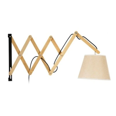 GloboStar® TALISHA 02028 Μοντέρνο Φωτιστικό Τοίχου - Απλίκα 1 x E27 AC 220-240V - Μ35-100 x Π15 x Υ36cm - Μπεζ Ξύλινο με Μπεζ Καπέλο - 5 Χρόνια Αγγύηση