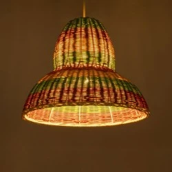 Φωτιστικό CABALLEROS Boho κρεμαστό 1 x E27  IP20 Φ40 x Υ30cm πράσινο με κίτρινο & μπεζ με κόκκινο ξύλινο μπαμπού πλέγμα καμπάνα