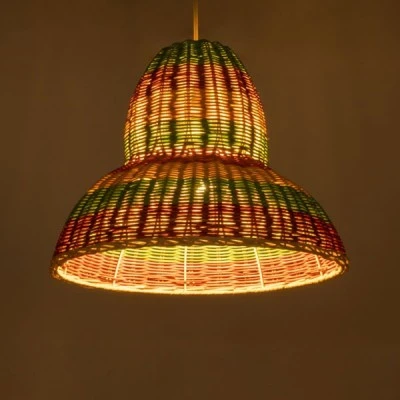 GloboStar® CABALLEROS 02057 Boho Κρεμαστό Φωτιστικό Καμπάνα Μονόφωτο 1 x E27 IP20 Πολύχρωμο Ξύλο - Μ40 x Π40 x Υ30cm