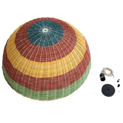 Φωτιστικό CABALLEROS Boho κρεμαστό μονόφωτο 1xE27 Φ70 x Υ34cm πράσινο με κίτρινο & κόκκινο ξύλινο μπαμπού πλέγμα καμπάνα GloboStar® CABALLEROS 02061 Boho Κρεμαστό Φωτιστικό Καμπάνα Μονόφωτο 1 x E27 IP20 Πολύχρωμο Ξύλο - Μ70 x Π70 x Υ34cm