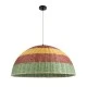 Φωτιστικό CABALLEROS Boho κρεμαστό μονόφωτο 1xE27 Φ70 x Υ34cm πράσινο με κίτρινο & κόκκινο ξύλινο μπαμπού πλέγμα καμπάνα GloboStar® CABALLEROS 02061 Boho Κρεμαστό Φωτιστικό Καμπάνα Μονόφωτο 1 x E27 IP20 Πολύχρωμο Ξύλο - Μ70 x Π70 x Υ34cm