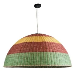 Φωτιστικό CABALLEROS Boho 1 x E27 IP20 Φ100 x Υ53cm πράσινο με κίτρινο & κόκκινο ξύλινο μπαμπού πλέγμα καμπάνα
