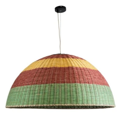 GloboStar® CABALLEROS 02062 Boho Κρεμαστό Φωτιστικό Καμπάνα Μονόφωτο 1 x E27 IP20 Πολύχρωμο Ξύλο - Μ100 x Π100 x Υ53cm