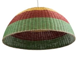 Φωτιστικό CABALLEROS Boho 1 x E27 IP20 Φ100 x Υ53cm πράσινο με κίτρινο & κόκκινο ξύλινο μπαμπού πλέγμα καμπάνα