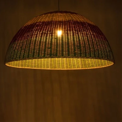 GloboStar® CABALLEROS 02062 Boho Κρεμαστό Φωτιστικό Καμπάνα Μονόφωτο 1 x E27 IP20 Πολύχρωμο Ξύλο - Μ100 x Π100 x Υ53cm