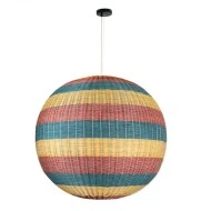 Φωτιστικό CABALLEROS Boho κρεμαστό μονόφωτο 1xE27  IP20  Φ100 x Υ100cm μπλε με κίτρινο & κόκκινο μπαμπού πλέγμα μπάλα