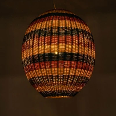 Φωτιστικό CABALLEROS Boho κρεμαστό 1xE27 με διάσταση Φ70xΥ80cm πράσινο με κίτρινο & μπλε με κόκκινο ξύλινο μπαμπού πλέγμα GloboStar® CABALLEROS 02066 Boho Κρεμαστό Φωτιστικό Πλέγμα Μονόφωτο 1 x E27 IP20 Πολύχρωμο Ξύλο - Μ70 x Π70 x Υ80cm
